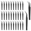 30Pcs Stainless Steel Craft Tweezers 4.9Inch Curved Pointed Tweezers with Protective Cover, Multipurpose High Precision Tweezer for Craft Sewing Stickers Eyelash Jewelry Making(Black) view 1