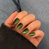 KQueenest Cat Eye Press on Nails Short Oval, 30 Pcs Neon Green Fake Nails Extra Short Round, Sparkly Glitter Black Glue on Nails Almond, Reusable Chrome False Nails for Women Small Sizes, for Party view 1