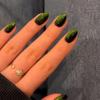 KQueenest Cat Eye Press on Nails Short Oval, 30 Pcs Neon Green Fake Nails Extra Short Round, Sparkly Glitter Black Glue on Nails Almond, Reusable Chrome False Nails for Women Small Sizes, for Party view 2