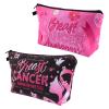WANDIC Breast Cancer Awareness Makeup Bag, 2Pcs Pink and Black October Cancer Gifts for Women Survivor Pink Ribbon Zipper Bag Cosmetic Travel Bag view 1