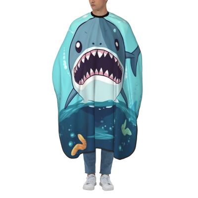 Aprons Professional Hair Cutting Cape with Adjustable Snap Closure, Cartoon shark floating in water Barber Cape for Men Women Waterproof Hairdressing Salon Cape, Coloring Makeup Styling Home Use