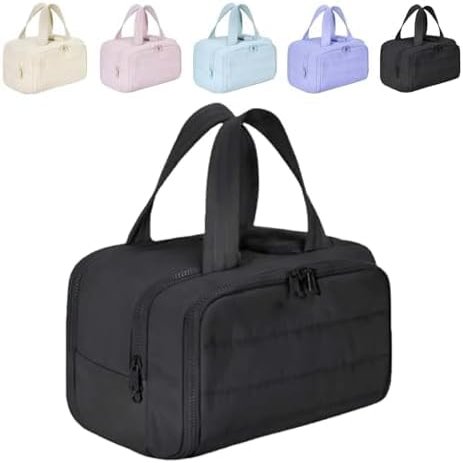 TianHapyp Travel Toiletry Bag, Large Capacity Wide-Open Travel Cosmetic Bag, Waterproof Portable Pouch Open Flat Toiletry Bags, for Toiletries Storage (Black)