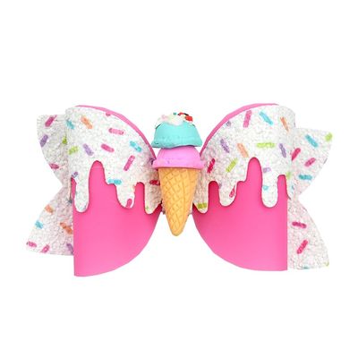 10pcs Ice Cream Hair Bow, Pink Glitter Sprinkles hair clips, 3.3 x 1.9 inches leather hair bows for girls Birthday Hair Accessories for kids