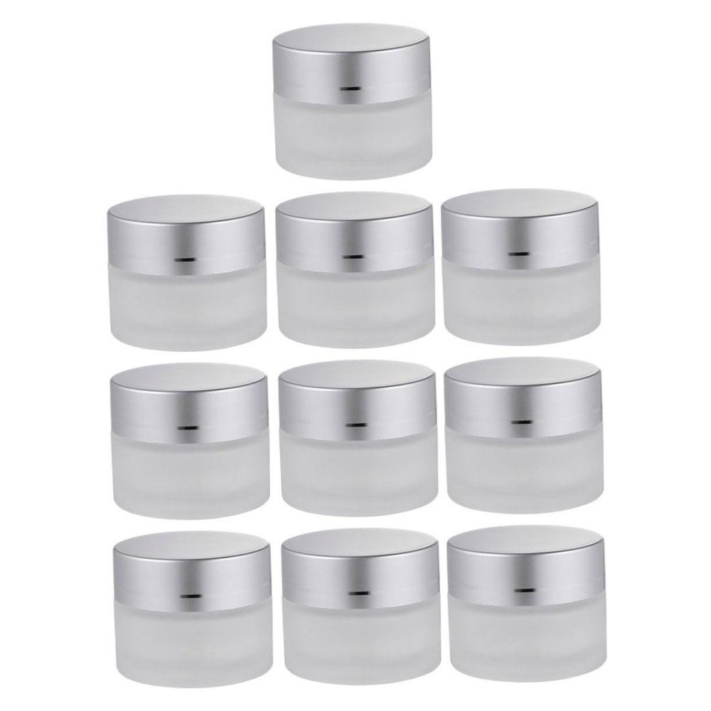 LRXIYODE 10Pcs Glass Cream Jars Portable Makeup Containers Refillable Empty Cosmetic Dispenser with Dome Lids for Travel Essential Oils Lotion Cream Storage