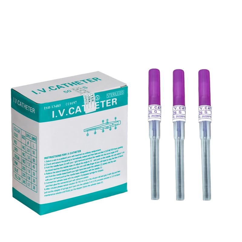 Caphstion I.V. Catheter Piercing Needles Stainless Steel Body Piercing Needles for Lip Eyebrow Navel Earrings, Purples 26G 50pc