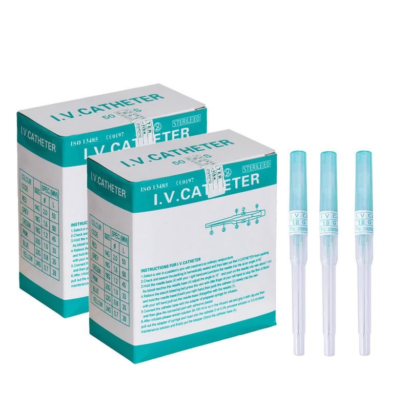 Caphstion I.V. Catheter Piercing Needles Stainless Steel Body Piercing Needles for Lip Eyebrow Navel Earrings, Green 18G 100pcs