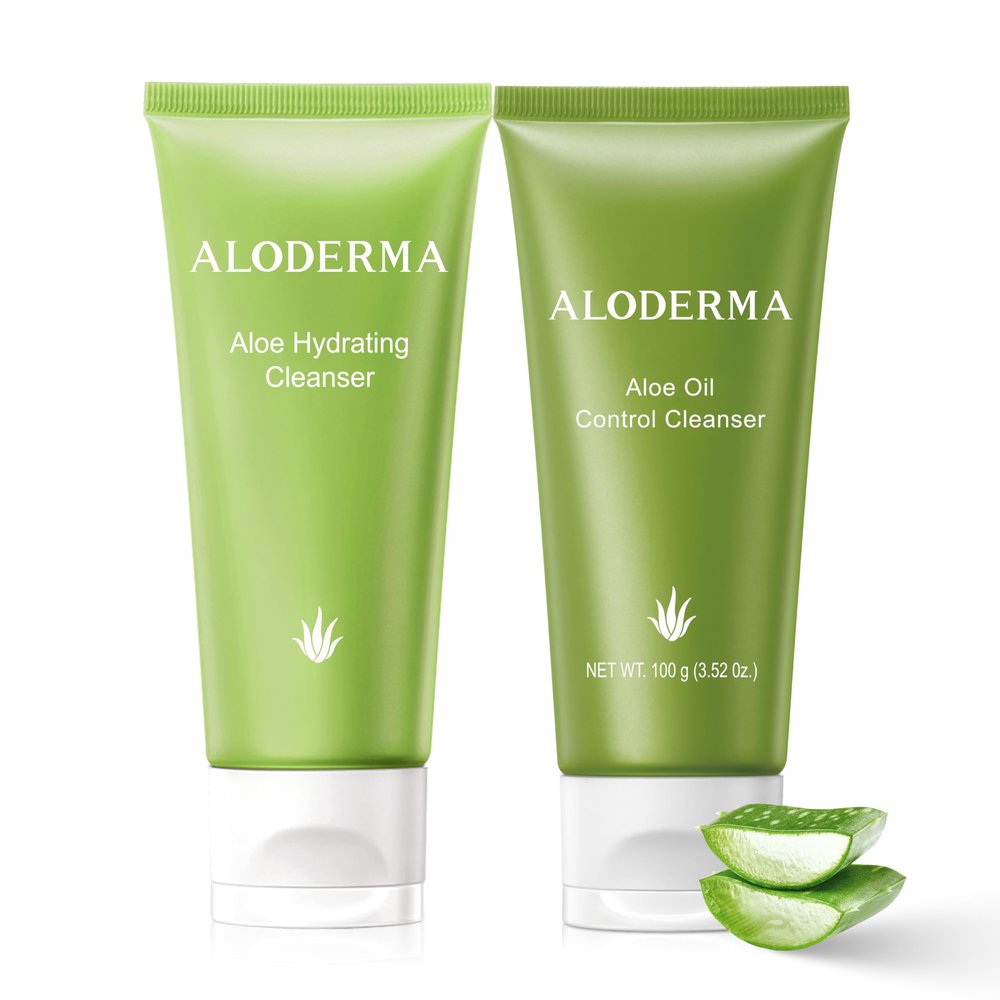Aloderma Aloe Cleanser Set, 2 Pieces - Hydrating Cleanser, Oil Controlling Cleanser