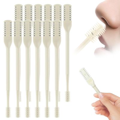 2-in-1 Nasal Hair Cutter, 2025 New Double Sided Nose Hair Knife, Portable Nostril Hair Remover Tool, 360 Rotating Nose Hair Trimmer with Ear Picker for Women and Men (Beige, 12 PCS)