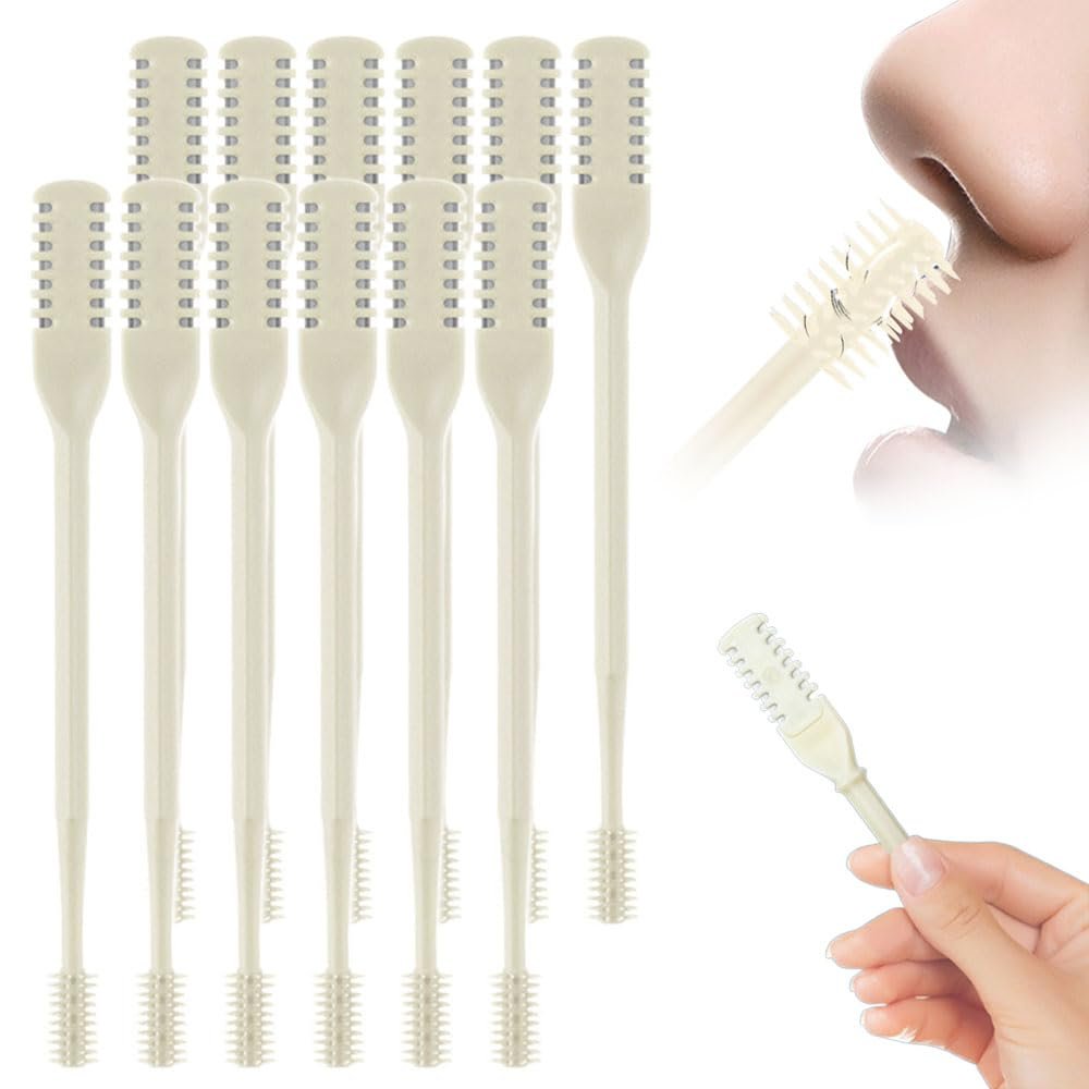 2-in-1 Nasal Hair Cutter, 2025 New Double Sided Nose Hair Knife, Portable Nostril Hair Remover Tool, 360 Rotating Nose Hair Trimmer with Ear Picker for Women and Men (Beige, 12 PCS)