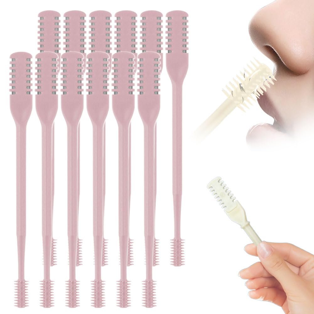 2-in-1 Nasal Hair Cutter, 2025 New Double Sided Nose Hair Knife, Portable Nostril Hair Remover Tool, 360 Rotating Nose Hair Trimmer with Ear Picker for Women and Men (Pink, 12 PCS)