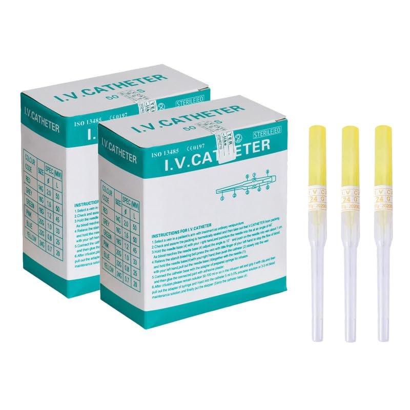 Caphstion I.V. Catheter Piercing Needles Stainless Steel Body Piercing Needles for Lip Eyebrow Navel Earrings, Yellow 24G 100pcs