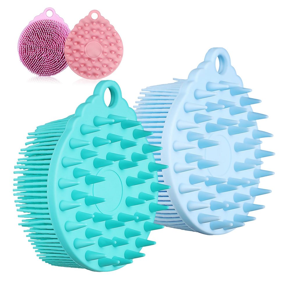 4Pcs Silicone Body Scrub Brushes for Shower Multi Purpose Exfoliating Bath Brushes with Double Sided Design for Skin Cleaning and Massaging Convenient Storage Ring