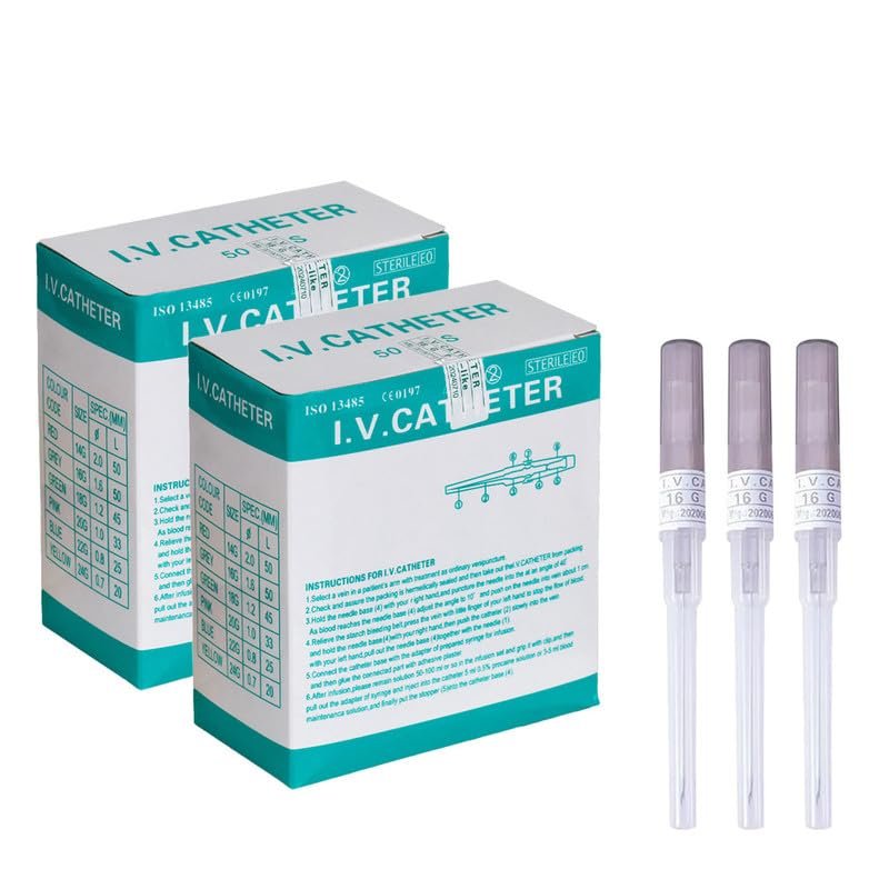 Caphstion I.V. Catheter Piercing Needles Stainless Steel Body Piercing Needles for Lip Eyebrow Navel Earrings, Grey 16G 100pcs