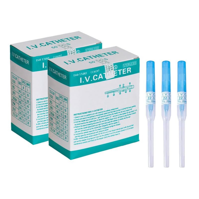 Caphstion I.V. Catheter Piercing Needles Stainless Steel Body Piercing Needles for Lip Eyebrow Navel Earrings, Blue 22G 100pcs