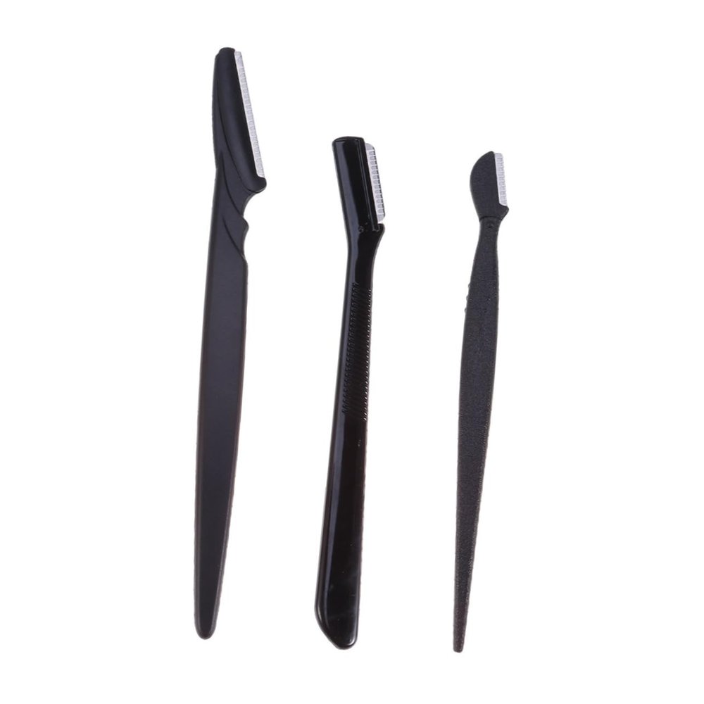 HEATSHAKING 3pcs Stainless Steel Eyebrow Razor Set Portable Eyebrow Trimmer Makeup Tool Kit for Women Girls Non-slip Grip Travel-friendly