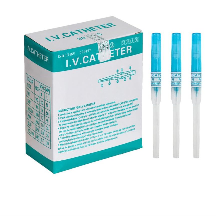 Caphstion I.V. Catheter Piercing Needles Stainless Steel Body Piercing Needles for Lip Eyebrow Navel Earrings, Blue 22G 50pcs