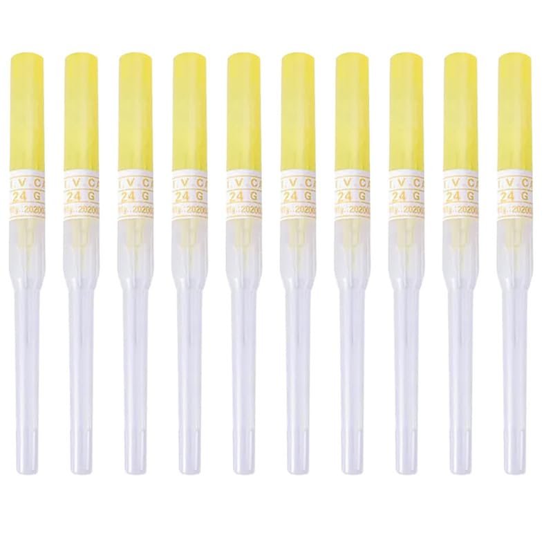 Caphstion I.V. Catheter Piercing Needles Stainless Steel Body Piercing Needles for Lip Eyebrow Navel Earrings, Yellow 24G 10pcs
