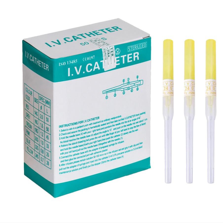 Caphstion I.V. Catheter Piercing Needles Stainless Steel Body Piercing Needles for Lip Eyebrow Navel Earrings, Yellow 24G 50pcs