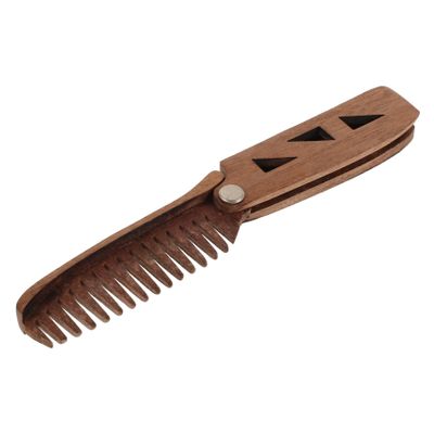 ASAKKURA Portable Folding Wooden Comb with PU Case Wide Tooth Beard Grooming Tool for Men Travel-Friendly and Engraved for Beard Care and Styling