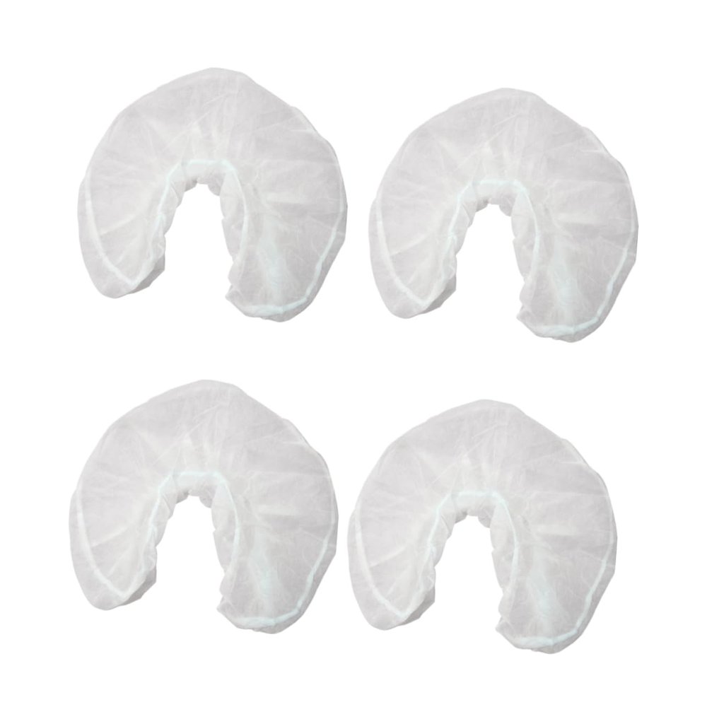 BESTOYARD 50Pcs Disposable U Shaped Pillow Covers Non Woven Headrest Protectors for Hotel Travel Massage Therapists White