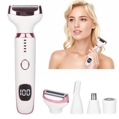 Beanify 2026 Electric Razor for Women Men,4 in 1 Ladies Wet & Dry Body Razors and Facial Hair Remover,Rechargeable LED Display Hair Removal Kit for Nose Face Body Bikini Hair (Multicolor Pink)