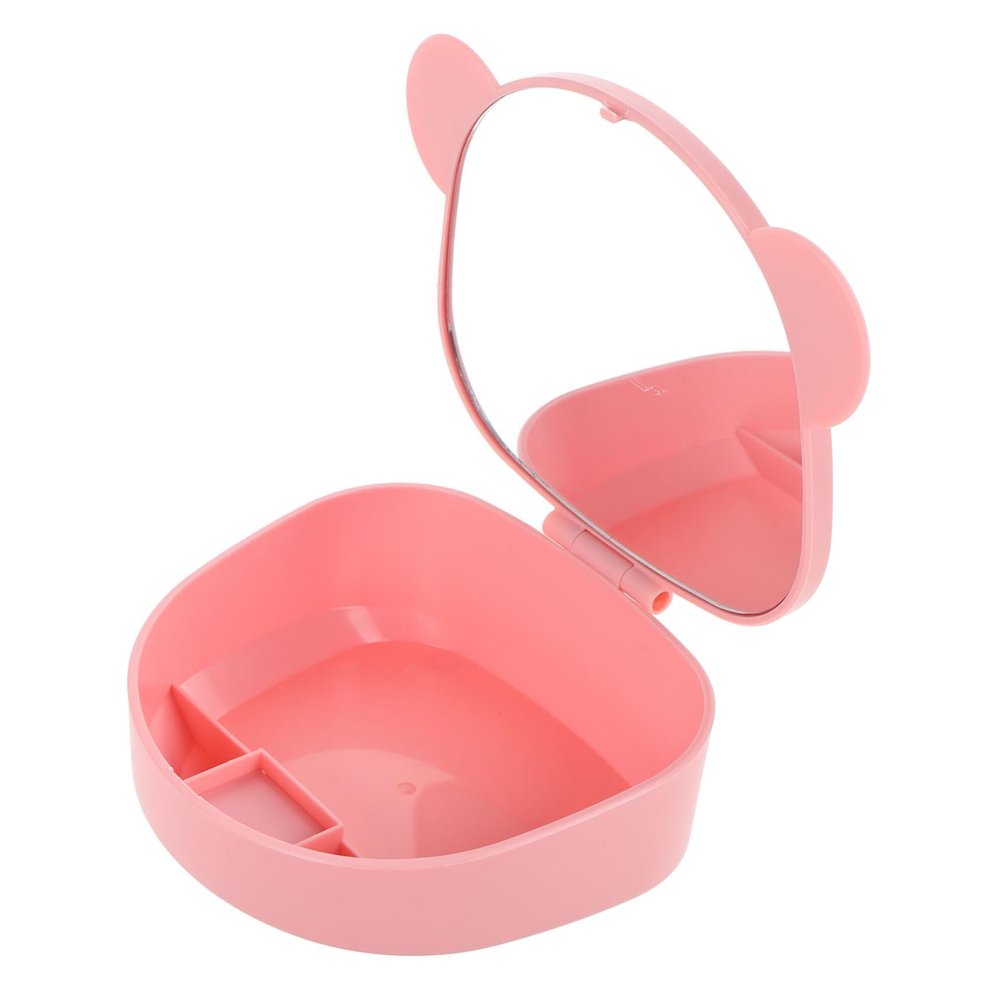 Beavorty Portable Makeup Organizer with Mirror Cute Bear Ear Design for Travel Compact Storage Box for Hair Accessories Cotton Swabs and Jewelry Stylish and Sturdy Makeup Case
