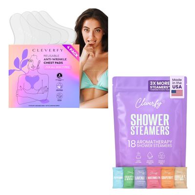 CLEVERFY Ultimate Self-Care Bundle - 4pack Silicone Chest Wrinkle Pads & 18 Shower Steamers