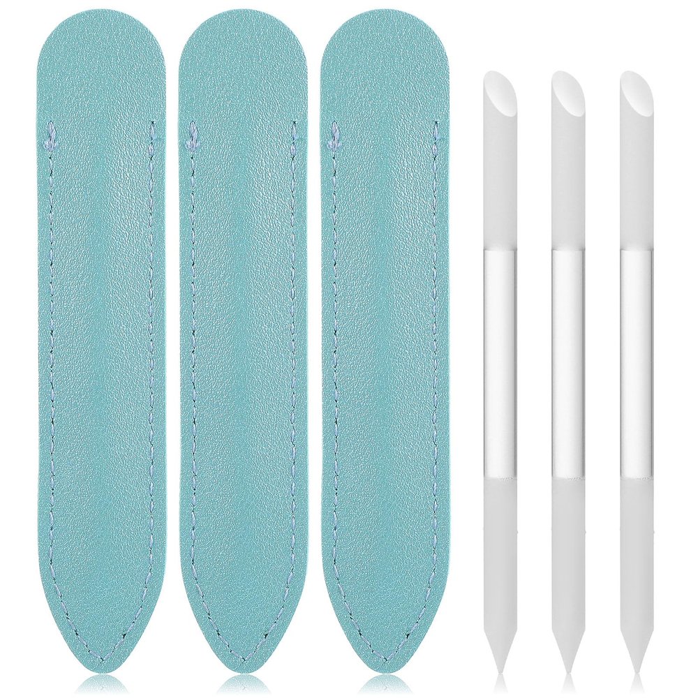 3 PCS Glass Cuticle Tool with Leather Case Dual Ended Transparent Cuticle Remover Tool Angled Filing Pusher Double Sided Glass Manicure Stick with Pointed and Slanted Ends for Nail Salons Home