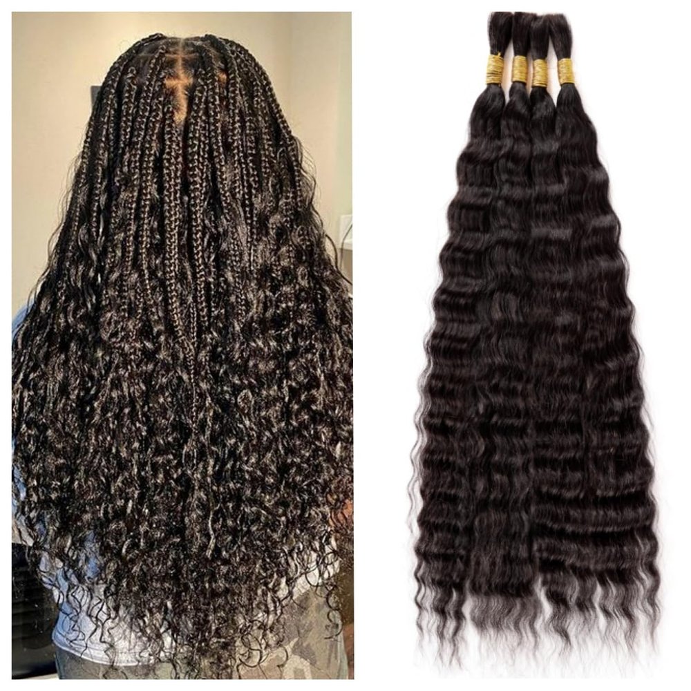 Wet and Wavy Human Braiding Hair No Weft Super Wavy Bulk Human Hair For Boho Braids 100g (1Pack-4PCS) 100% Virgin Human Hair Super French Micro Braiding Bohemian Braids (Super Wavy#1B), 14 Inch)