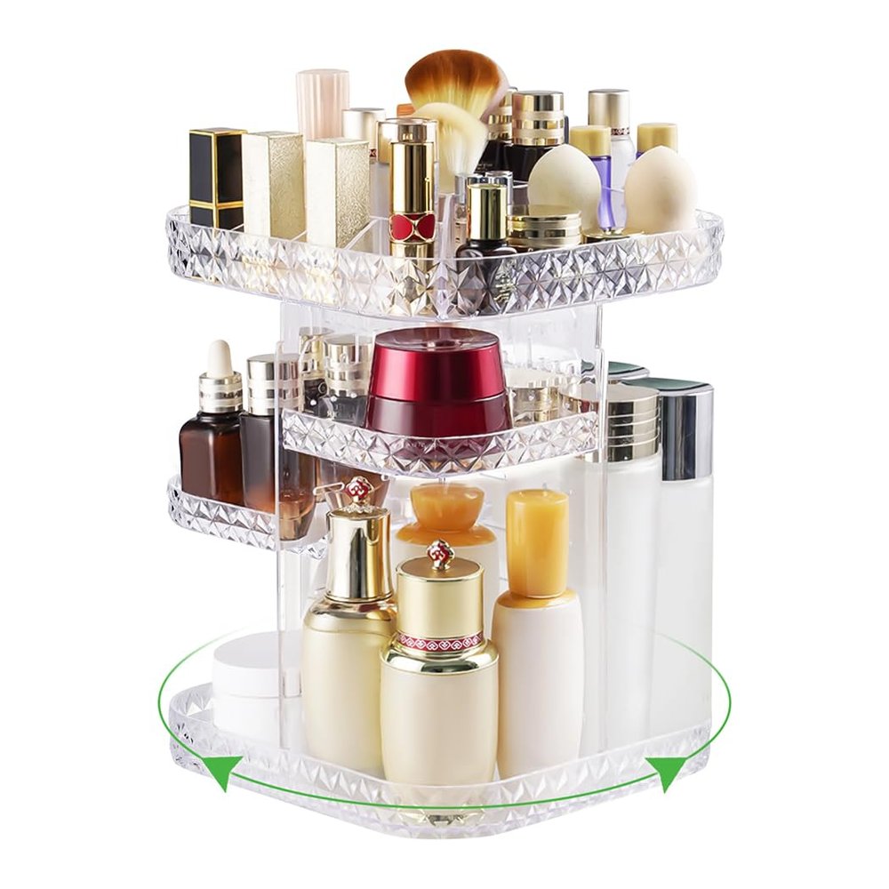 360 Rotating Cosmetic Organizer, Large Capacity Clear Storage Rack for Vanity, Elegant Beauty Organizer