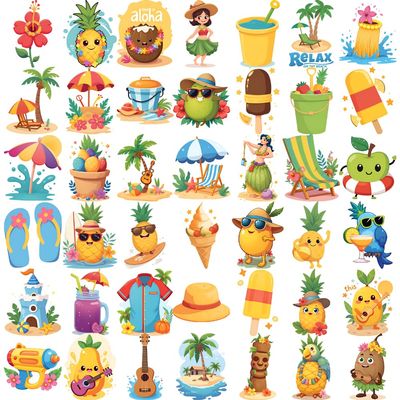 Neptniopllab 63 Pieces Hawaiian Luau Themed Tattoos, Self-Adhesive Summber Beach Plam Trees Flower Tattoos Stickers Waterproof Tropical Party Decoration Supplies for Women Girls Boys