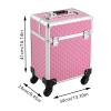 Unnsiapit Rolling Makeup Train Case, L13.4*W9.5*H16.2in Lockable Cosmetic Organizer Box Nail Cart on Wheels, Professional Travel Case with 5 Compartments for Hairstylist Barber Salon, Pink view 3