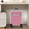 Unnsiapit Rolling Makeup Train Case, L13.4*W9.5*H16.2in Lockable Cosmetic Organizer Box Nail Cart on Wheels, Professional Travel Case with 5 Compartments for Hairstylist Barber Salon, Pink view 4