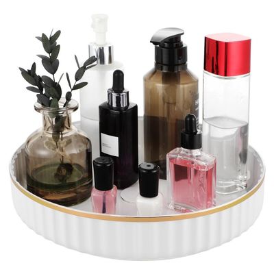 10 Inch Rotating Makeup Organizer Tray, White Plastic Cosmetic Storage, 360 Rotatable Display Holder for Bathroom & Kitchen