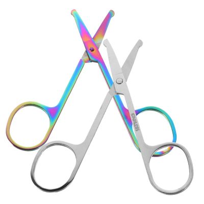 LOLIPPYY 2Pcs Round Tip Nose Hair Scissors for Trimming Facial Rounded Shears for Men and Women for Home Grooming
