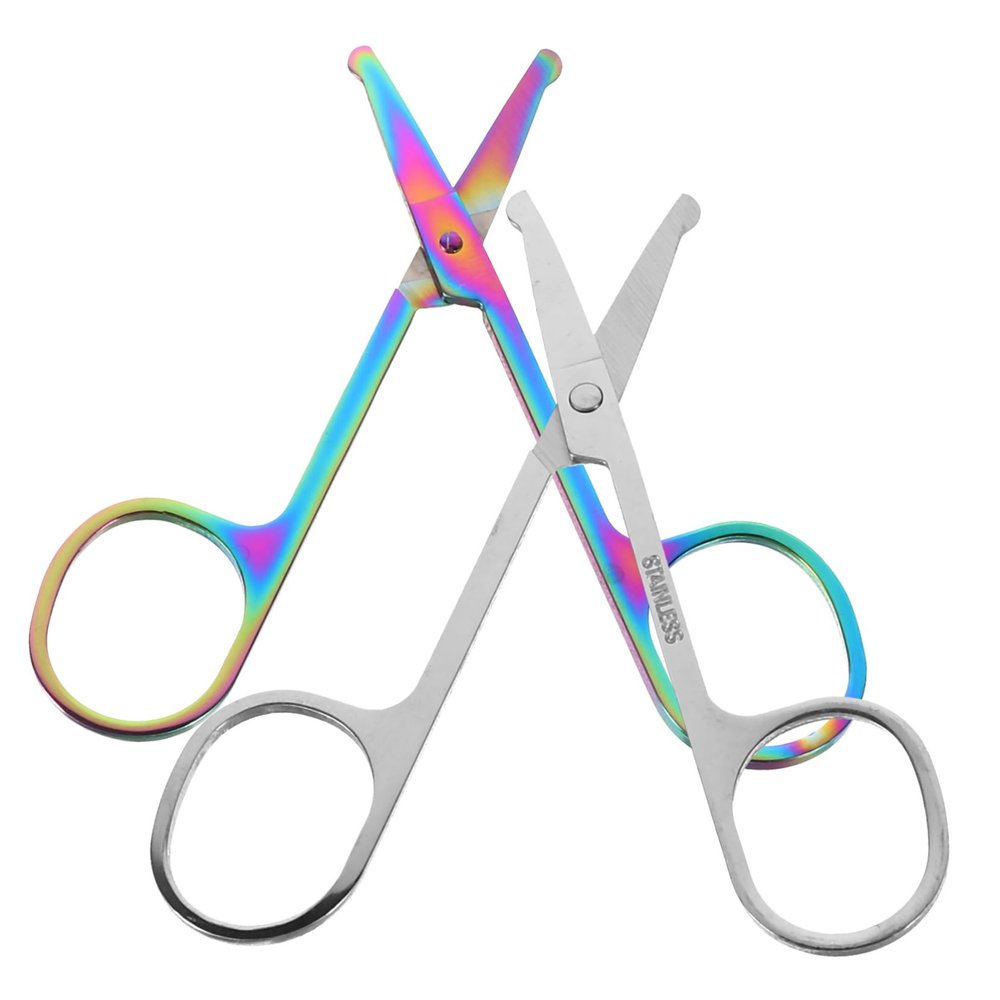 LOLIPPYY 2Pcs Round Tip Nose Hair Scissors for Trimming Facial Rounded Shears for Men and Women for Home Grooming