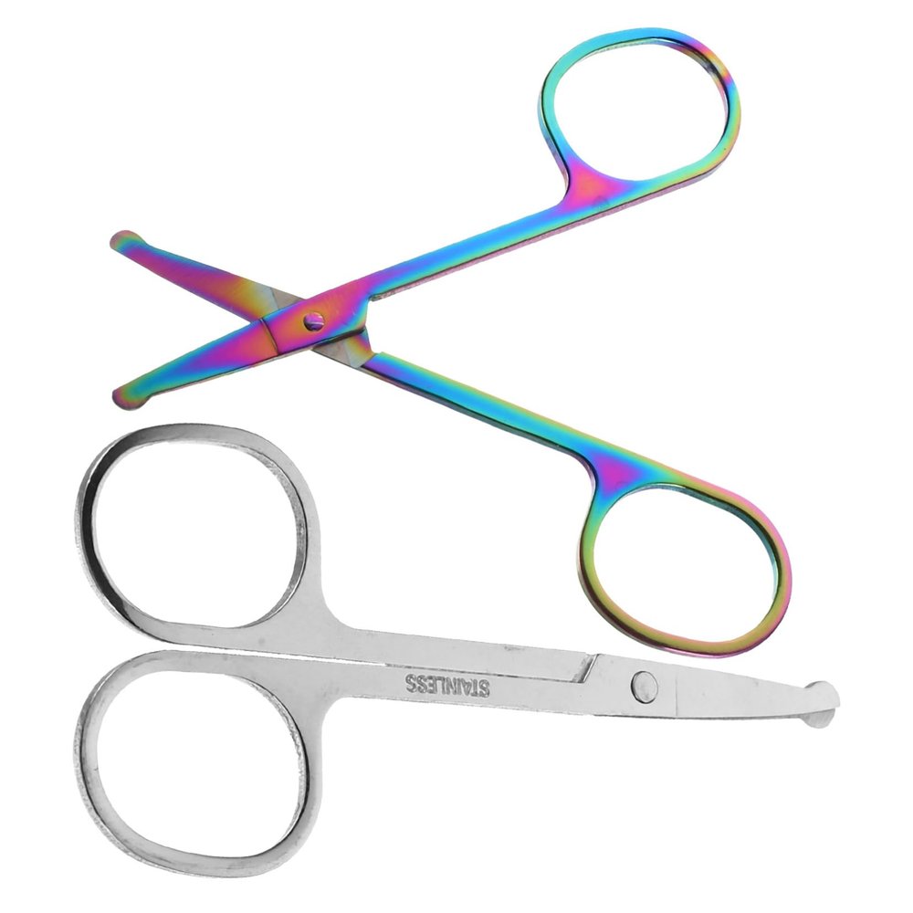 Healeved 2Pcs Rounded Tip Nose Hair Scissors Safe Facial Hair Trimming Shears for Men and Women Precision Ergonomic Design