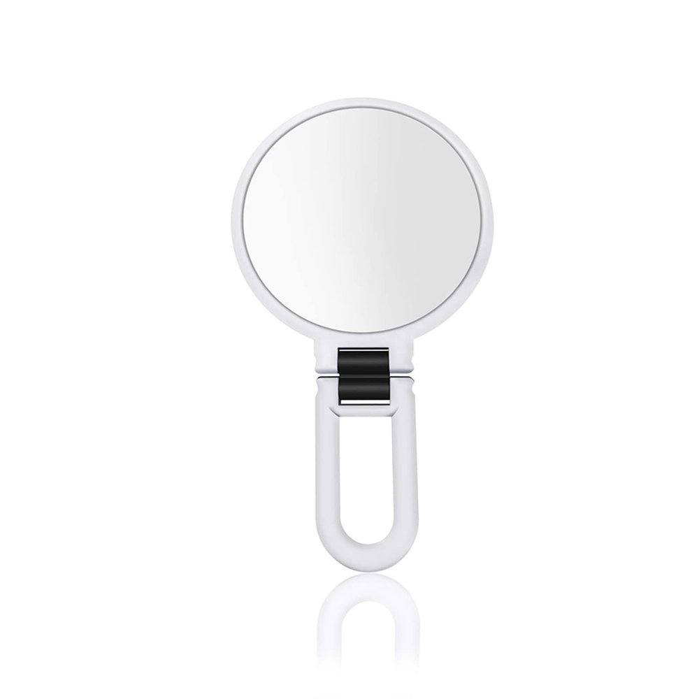10/15X Magnifying Light Makeup Mirror, Folding Double-Sided Handheld Vanity Mirror, White, Portable, Adjustable 180 for Travel & Home Use