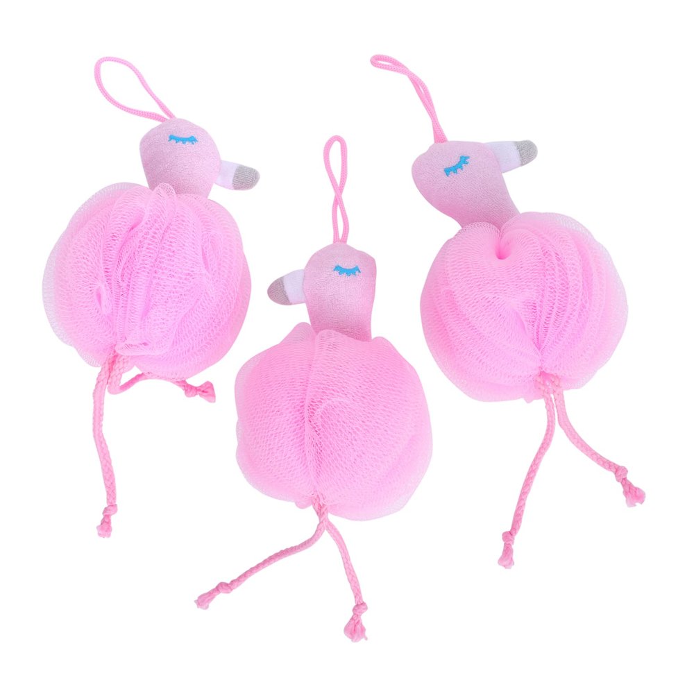 3Pcs Flamingo Bathing Bubble Making Balls Comfortable Bath Wash Balls for Adults Hanging Design for Easy Drying Storage Soft Durable Bath Accessories