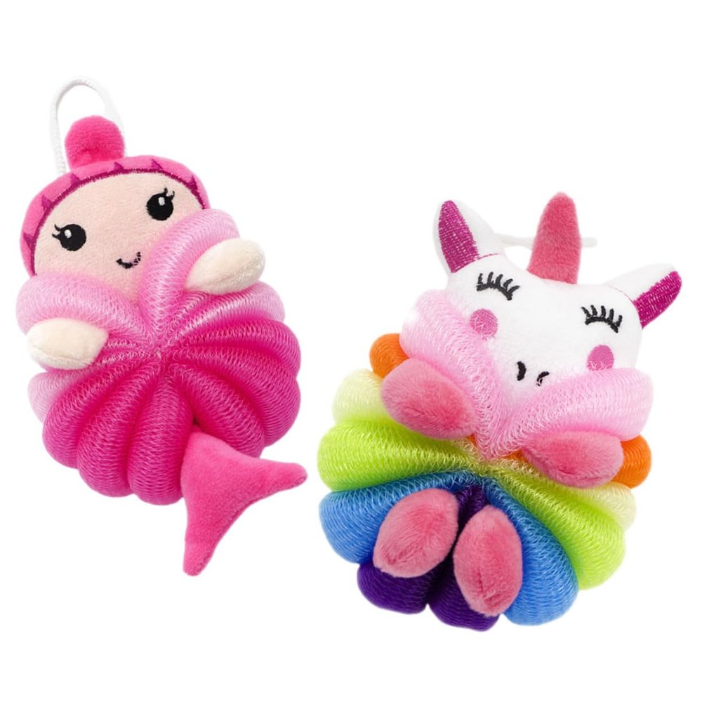 2Pcs Cute Bath Balls for Exfoliating Bathing Scrubber Tool Soft Mermaid Unicorn Design for Gentle Cleansing and Production for Birthdays and Holidays