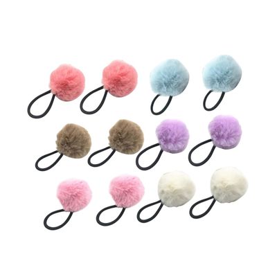 12Pcs Fluffy Ball Elastic Hair Ties Cute Ponytail Holders with Fur Ball Decor Stretchy Bands for White Pink Sky Blue Khaki Light Purple for Hair