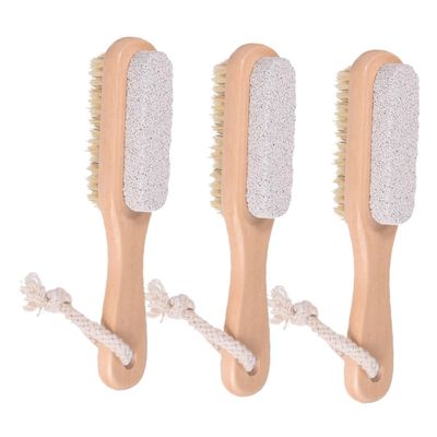 SOESFOUFU 3pcs Double-Sided Foot Exfoliator Brush Wooden Handle Pumice Stone and Bristles for Dead Skin Removal Foot Scrubbing Tool for Smooth