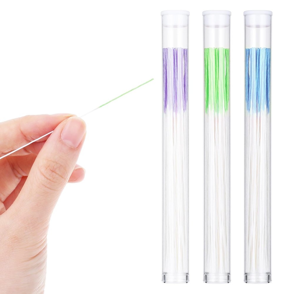 180 Pcs Piercing Cleaner Floss Disposable Piercing Hole Cleaner Ear Piercings Care Cleaning Tool Ear Hole Cleaning Line Aftercare Earring Odor Removal(Purple Green Blue)
