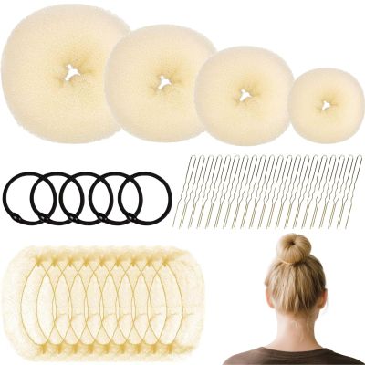 Cayton Hair Bun Net, 49 Pcs Ballet Bun Kits 4 Pcs Ballet Bun 20 Pcs 30cm Hairnets 20 Pcs U-Shaped Hair Clips 5 Pcs Elastic Bands (White)