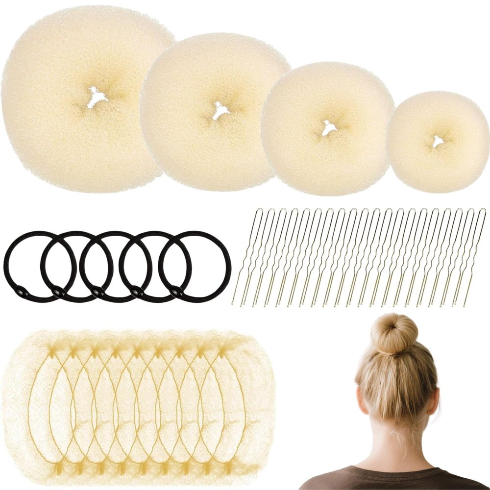 Cayton Hair Bun Net, 49 Pcs Ballet Bun Kits 4 Pcs Ballet Bun 20 Pcs 30cm Hairnets 20 Pcs U-Shaped Hair Clips 5 Pcs Elastic Bands (White)