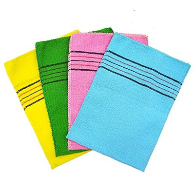 8 Pieces Korean Exfoliating Mitt Glove Italy Towel Body Skin Scrubber Exfoliating Scrubber for Remove Dead Skin Washcloth Korean(Small,Yellow, Green, Blue, Pink)
