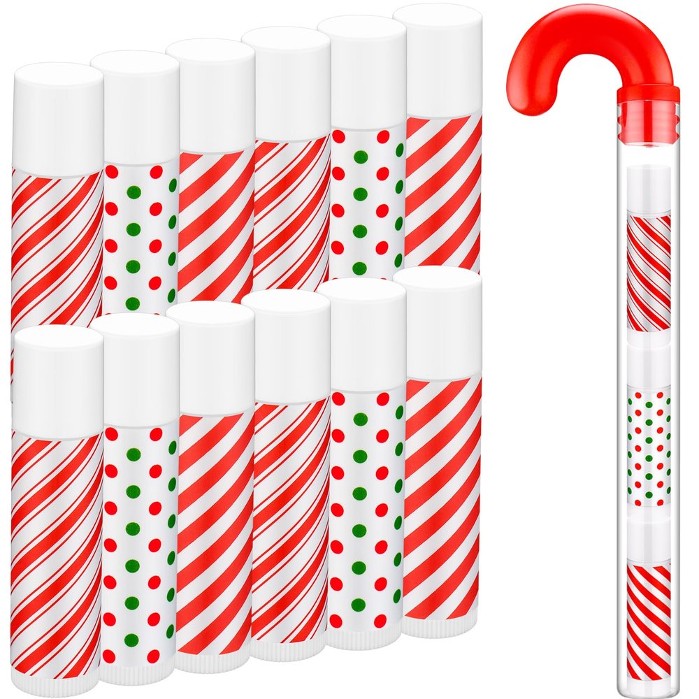 24 Pack Christmas Lip Balm Bulk Peppermint Candy Flavor Lip Balm with Candy Cane Tubes Christmas Party Gifts Stocking Stuffers Holiday Employee Staff Appreciation Gifts for Women(Exquisite)