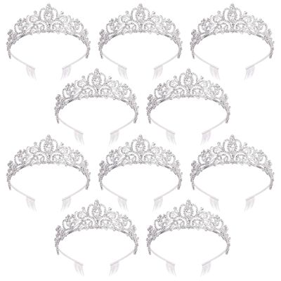 10 Pcs Silver Rhinestone Crowns, Crystal Bridal Headbands With Combs, Alloy Tiaras For Women, Wedding, Birthday, Party Accessories