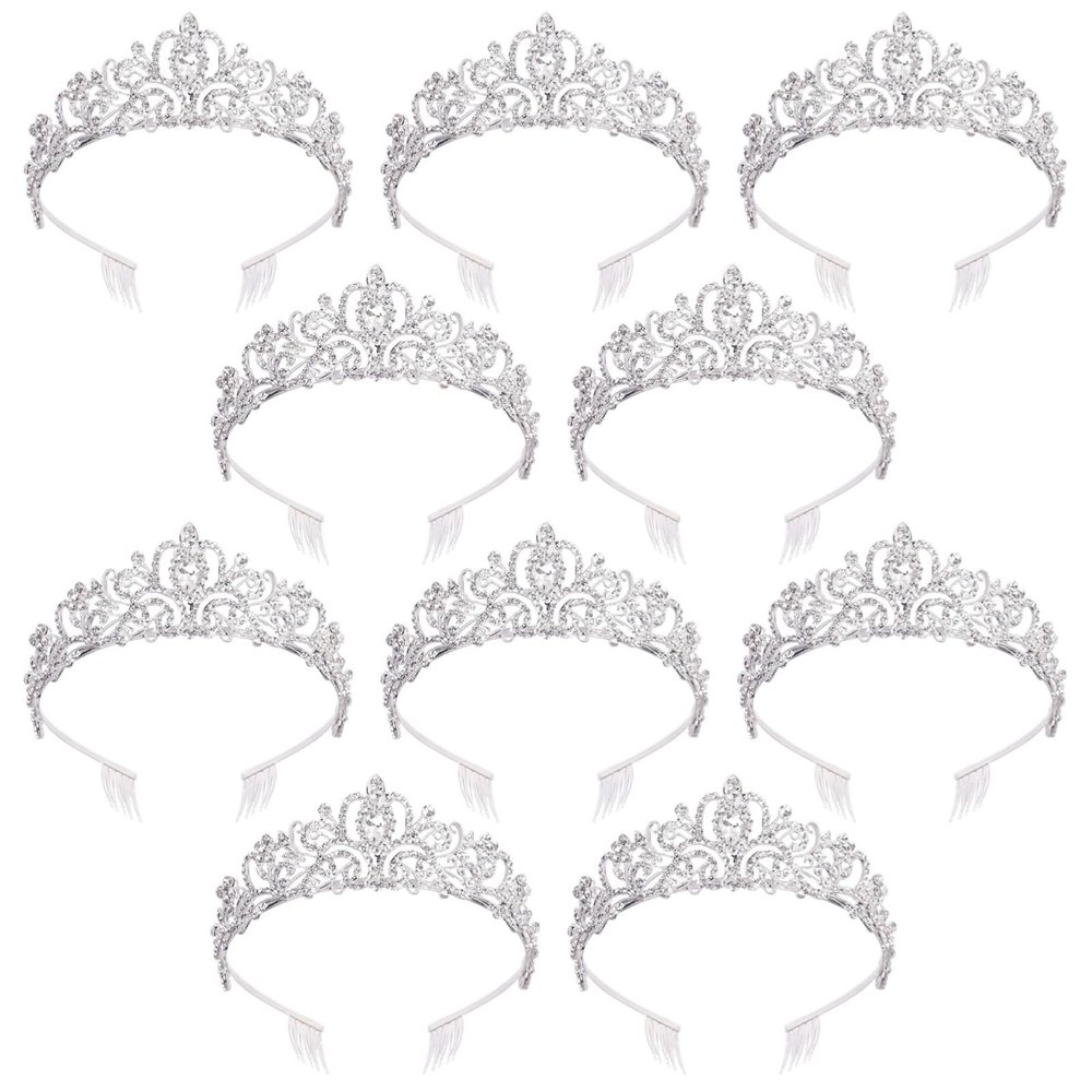 10 Pcs Silver Rhinestone Crowns, Crystal Bridal Headbands With Combs, Alloy Tiaras For Women, Wedding, Birthday, Party Accessories