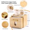 Disposable Face Towel Holder Bamboo Storage Box with 60 XL Towels, Cotton Balls Holders, Facial Towels Container Box with Drawer, Towel XL Organizer for Bathroom, Makeup Remover Dry Wipes Washcloths view 2